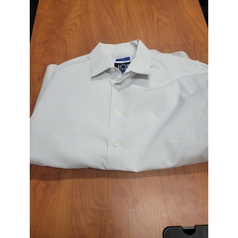 Joseph Abboud Slim Fit Men's Long Sleeve Shirt Size L White/Grey Paisly Pattern